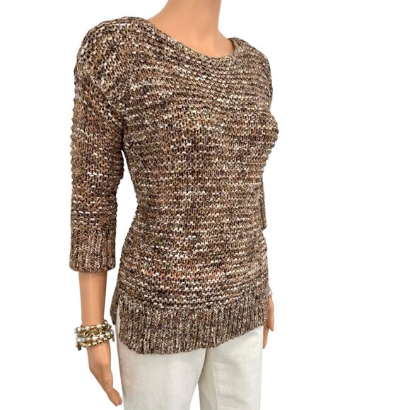 Chicos Autumn Chunky Marled Knit Sweater Size S Brown Textured Neutral Fall Cozy - Picture 3 of 11